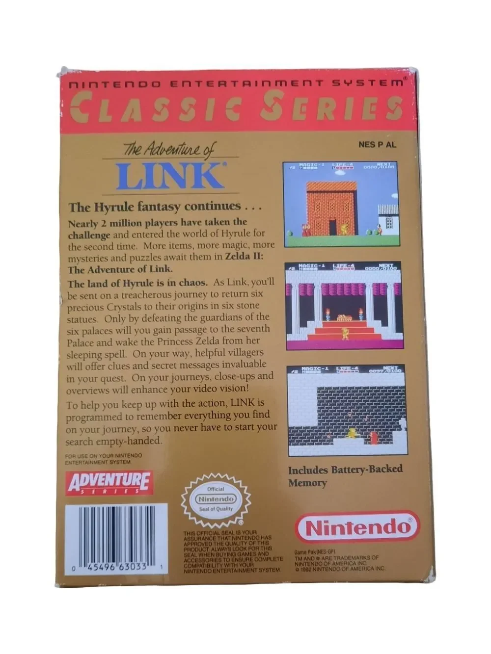 Nintendo Zelda II Classic Series Box with Gold, Blue and Red Accents